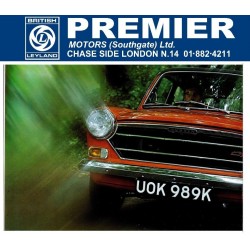 PREMIER MOTORS BRITISH LEYLAND Replica Dealer Window Sticker -Special Order