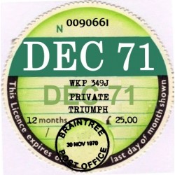 Blank Tax Disc December 1971