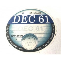 Blank Tax Disc December 1961
