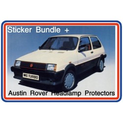 MG Metro Turbo Engine Bay Sticker Bundle 4 with Austin Rover Headlamp protectors