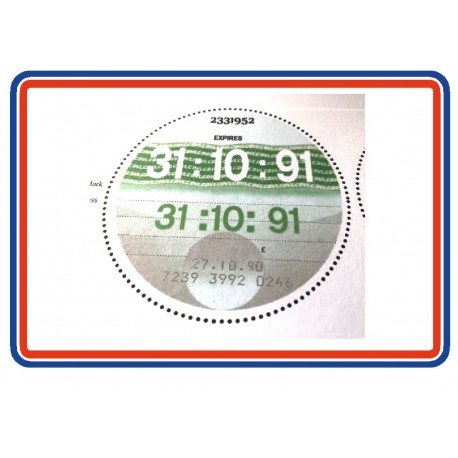 Blank October 1991 Tax Disc