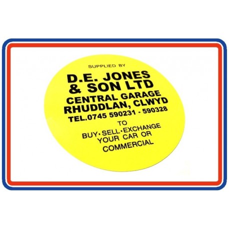D.E. Jones & Son Ltd Central Garage Rhuddlan Clwyd Replica Dealer Sticker