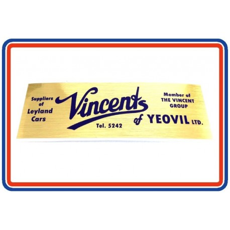 Vincents of Yeovil - Leyland Cars Replica Dealer Sticker