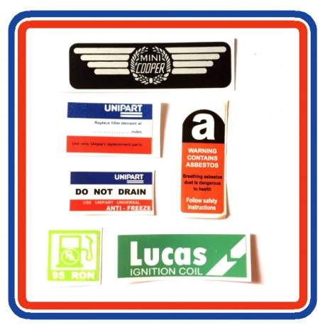 Rover Mini Cooper Carb Model 6 Piece Sticker Pack