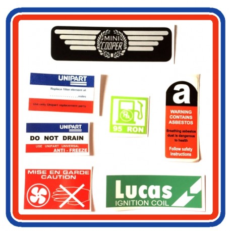 Rover Mini Cooper Carb Model 7 Piece Sticker Bundle