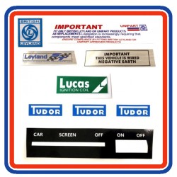 Mini 1275GT 6 Piece Engine Bay Sticker Bundle 75 on with heater control panel sticker