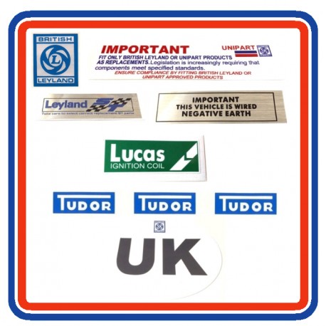 Mini 1275GT 6 Piece Engine Bay Sticker Bundle 75 on with UK Sticker