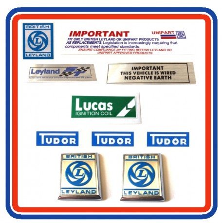 Mini 1275GT 6 Piece Engine Bay Sticker Bundle 75 on with A-Panel Badges