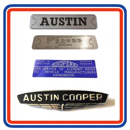 Mk1 Austin Mini 3 Piece Engine Bay Sticker Bundle + Bonnet Badge