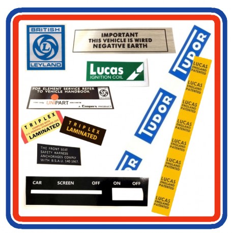 BL Mini Mk3 850 1000 & Cooper 8 Piece Engine Bay Sticker Bundle + Heater Control Panel Sticker