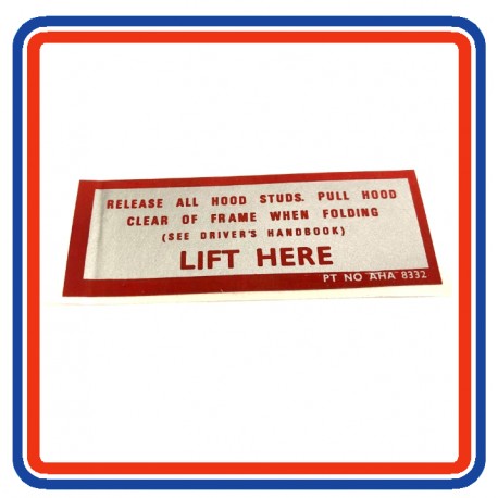 MGB & MGC Hood Stowage Instruction Label CRST114