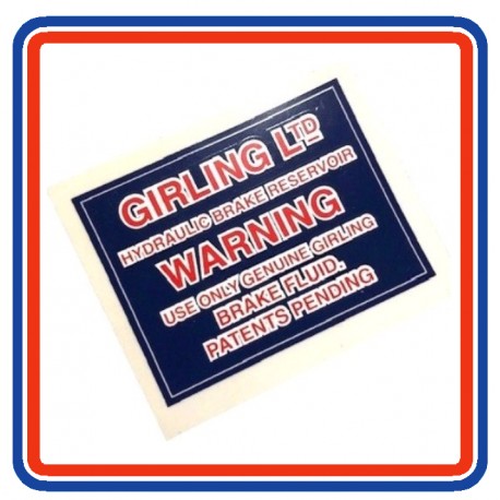 Girling Ltd Brake Reservoir Warning Label RW3039