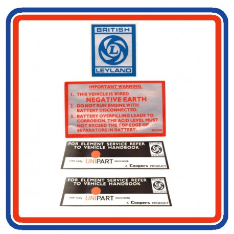 MGB & GT 4 Piece Engine Bay Sticker Bundle (Plastic Bumper)