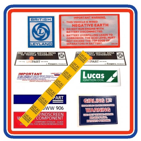 MGB & GT 9 Piece Engine Bay Sticker Bundle (Plastic Bumper)