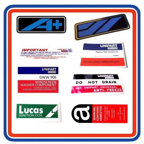 Austin Rover Mini 8 Piece Engine Bay Sticker Bundle 