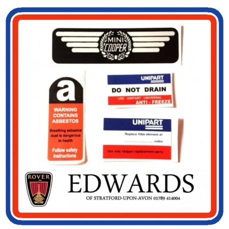 Rover Mini Cooper Carb Model 4 Piece Sticker Bundle + Dealer Sticker