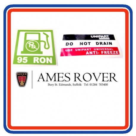 Rover Metro Engine Bay 2 Piece Sticker Bundle + Dealer Sticker