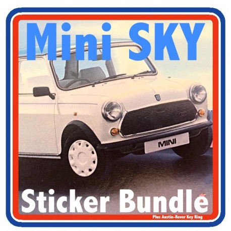 Austin Rover Mini Sky 7 Piece Engine Bay Sticker Bundle + Key Ring